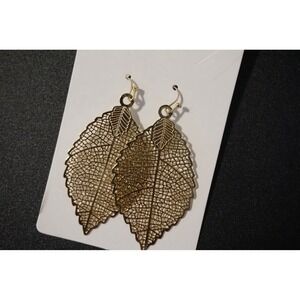 Gold-Tone Filigree Leaf Dangle Earrings